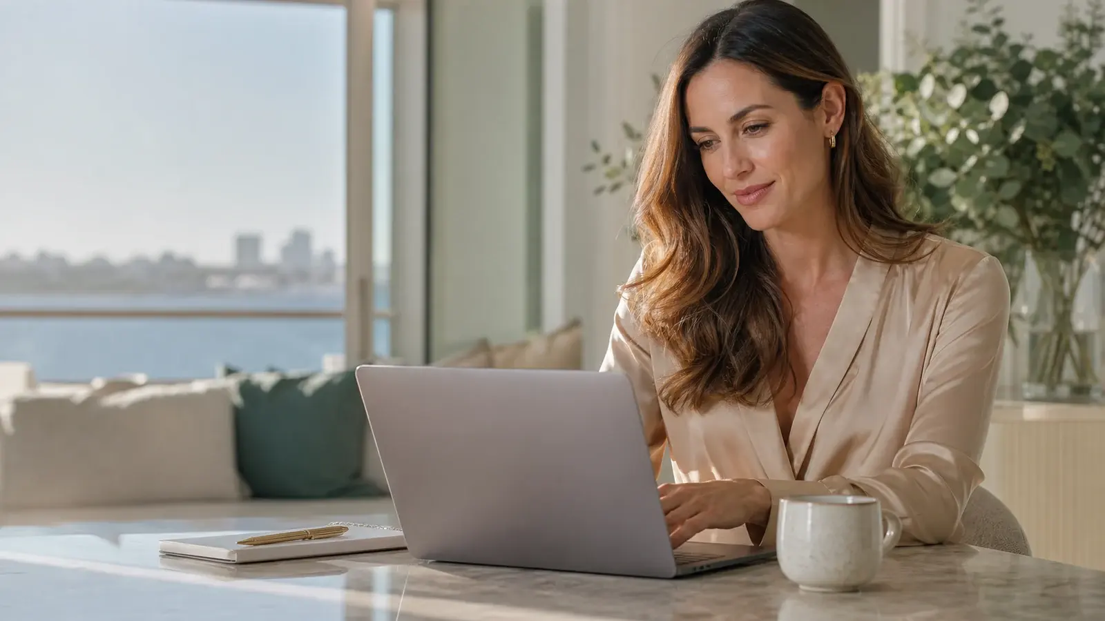 Adult woman thoughtfully creating her profile