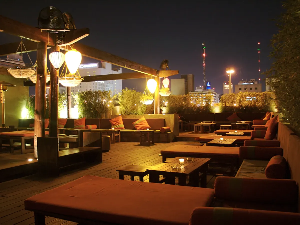 Rooftop bar conversation